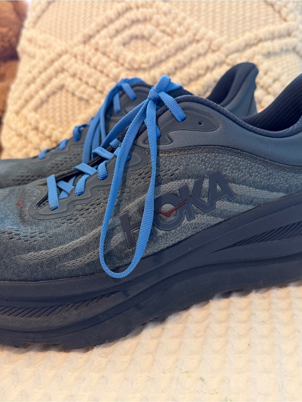 Hoka Men’s Bondi 9 Navy and Light Blue Athletic Running Shoes